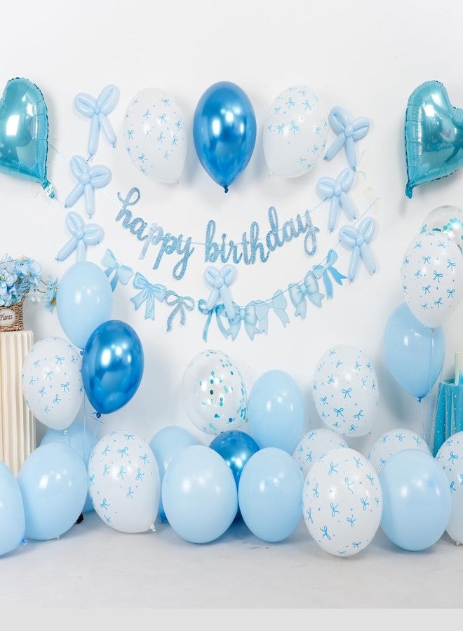 Vibzox Blue Bow Birthday Decorations,Bow Coquette Party Decorations with Blue Happy Birthday Banner Bow Balloons Heart Foil Balloons for Girls Women Baby Shower Bow Theme Decor - Image 3